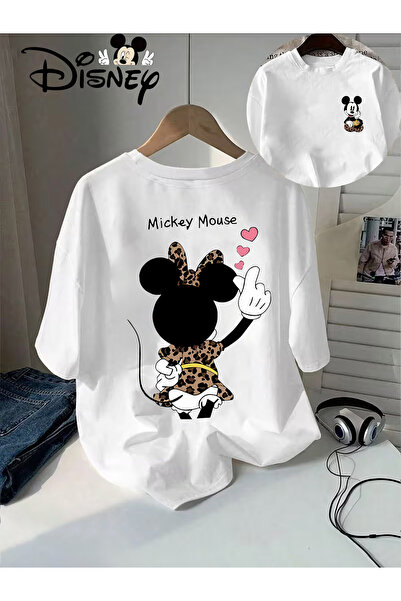 121 Disney Mickey Mouse Original Leopard Print Women's Summer Long Short Slee...