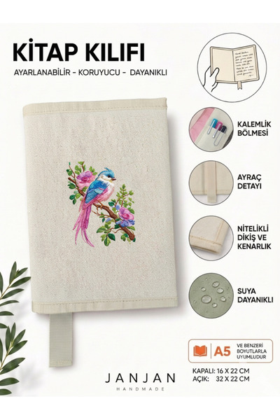 JANJAN NATURAL FABRIC omot za knjigu, perivi omot za knjigu, zaštitnik za knj...