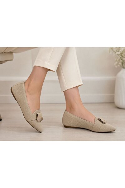 PAPUCUMUN DÜNYASI Women's Stone-Colored Buckle-Detail Textured Knitted Pointe...