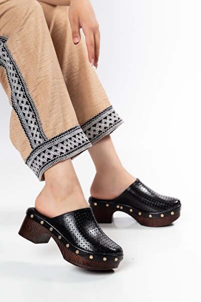 SUİNS SHOES Suins Kanety Model Closed Front Perforated Platform Heeled Slippers