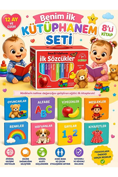 SAZE Benim İlk Kütüphanem İlk Sözcükler Seti 8’li Karton Kitap Bebek Eğitici ...
