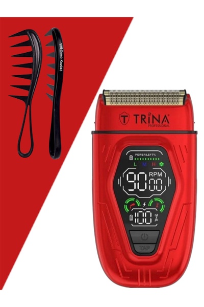 Trina 0014 Sakal Sıfırlama Shaver Kırmızı Tıraş Makinası / Koz043 Tarak Hediyeli