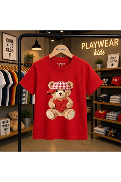 playwear Детска унисекс тениска с щампа на мече с квадратна шапка, 100% памук...