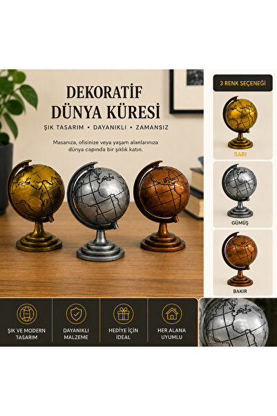1DepoBu Dekoratif Mini Dünya Küresi Biblo Masaüstü Ofis Ev Dekoru 3 Renk Seçe...