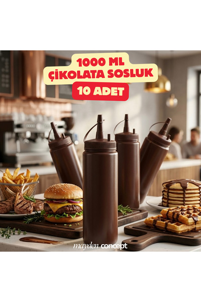 Mayden Concept 1000 ml Kapaklı Çikolata Sosluk 10 Adet - Profesyonel Mutfak S...