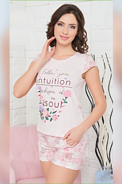 FIRST STYLE Turkish Home Set in Pink Color Beautiful Shorts and Blouse
