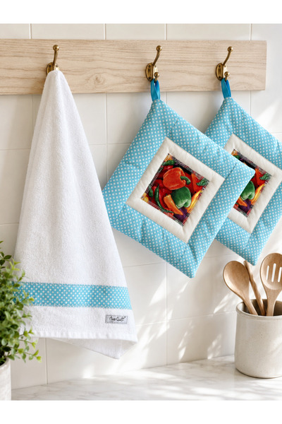 Ays Quilt Mutfak Havlusu ve Tutacak Seti – 3’lü Mutfak Takımı