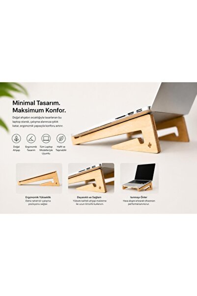 BOZKURT CNC Laptop Standı Ahşap Kolay Taşınabilir Notebook Standı Şık Kullanı...