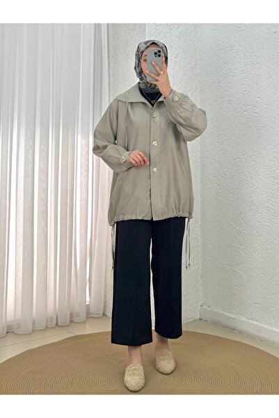 MİHRA STORE Kemen Arkası Aller Detailed Lace-Up Jacket-Eu3291 Beige