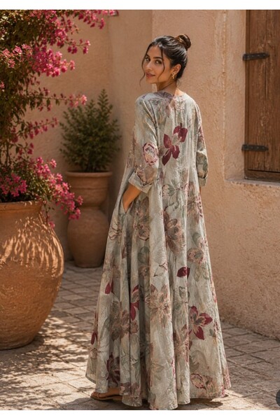 espoire butik kadın italyan keten desenli elbise