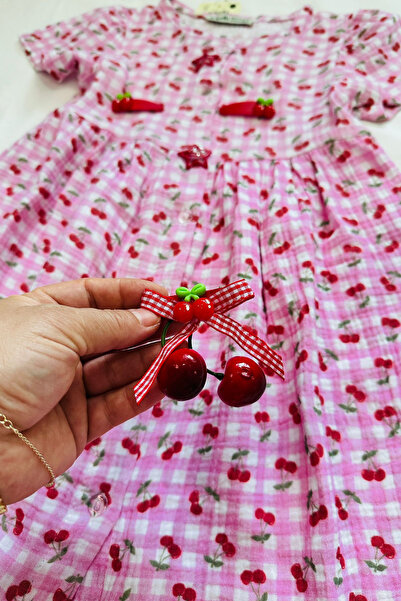 Neva Baby Boutique Baby Girl Cherry Patterned Muslin Dress with Buckle Combin...