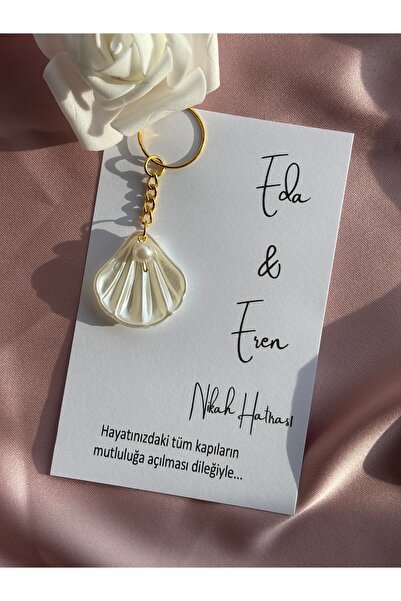 TİLİA DESİGN 10 Adet İstiridye Anahtarlık Söz Nişan Düğün Kına Bride Hediyeliği