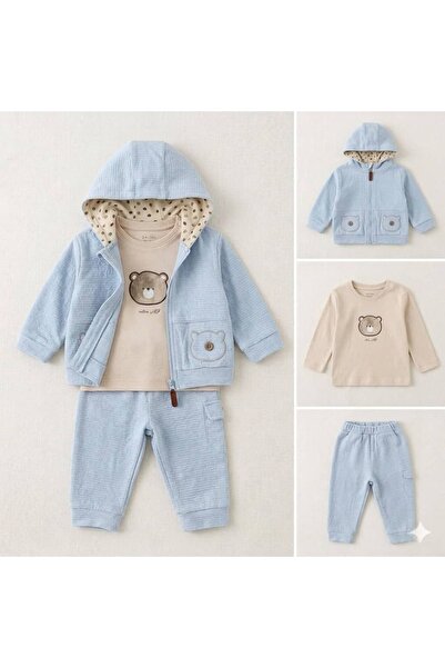 KapsülBebek 100% Cotton Textured 3-Piece Baby Boy Set