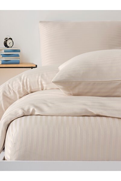 PAMUKCUM Cotton Satin Striped Elastic Sheet Double Duvet Cover Set