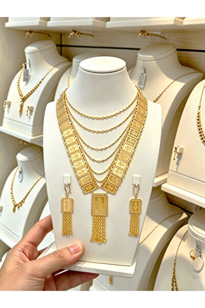 SAMGE Women's Multi-Layered Statement Necklace & Earrings Set with Floral Eng...