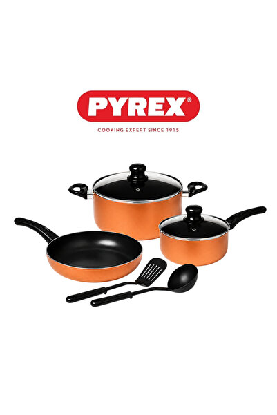 Pyrex Family Touch 7-Piece Cookware Set – Non-Stick Pots & Pans with Lids & N...