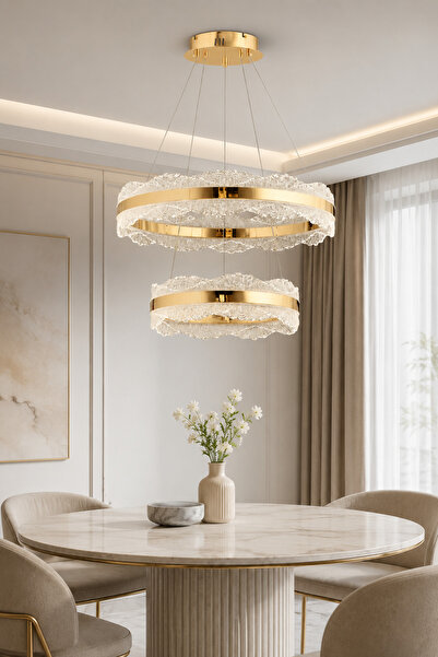 Taşcan Aydınlatma Granada Gold Sarkıt Led 2 Katlı Avize Modern Luxury Salon Y...