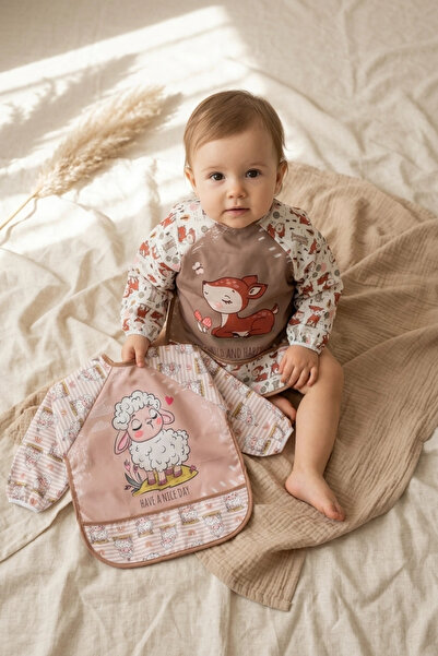 Babydonat مجموعة تايني بلوم مكونة من قطعتين من مريلة أطفال طويلة الأكمام مقاو...