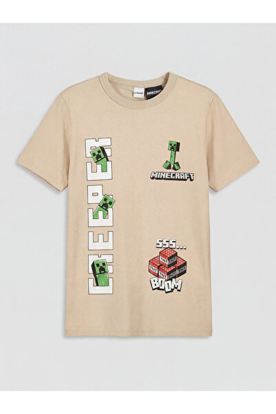 LC Waikiki Tricou de băieți cu guler rotund și imprimeu Minecraft