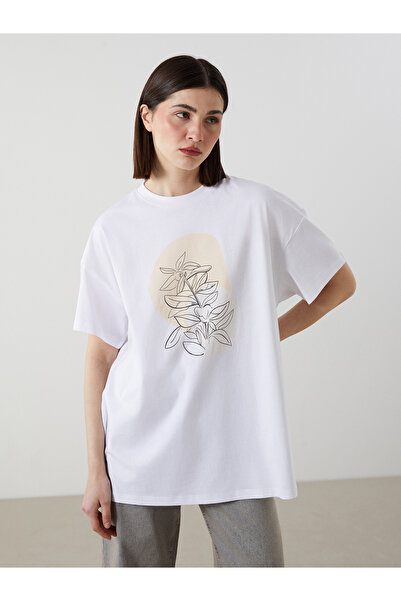 LC Waikiki Tricou de damă supradimensionat, floral, cu guler rotund