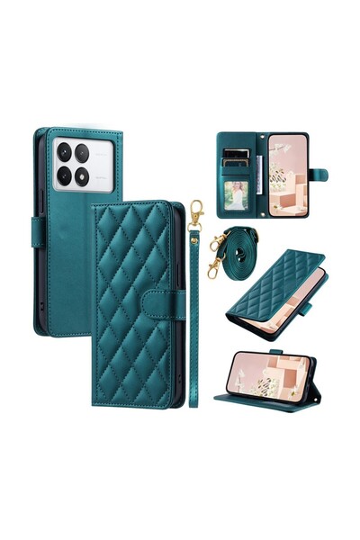 sscase Puff Rhombus Θήκη Πορτοφόλι με Λουράκι Green (Xiaomi Poco X6 Pro 5G)
