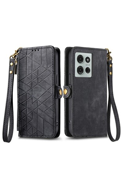sscase Geometry Zipper Θήκη Πορτοφόλι Black (Motorola Moto G75 5G)