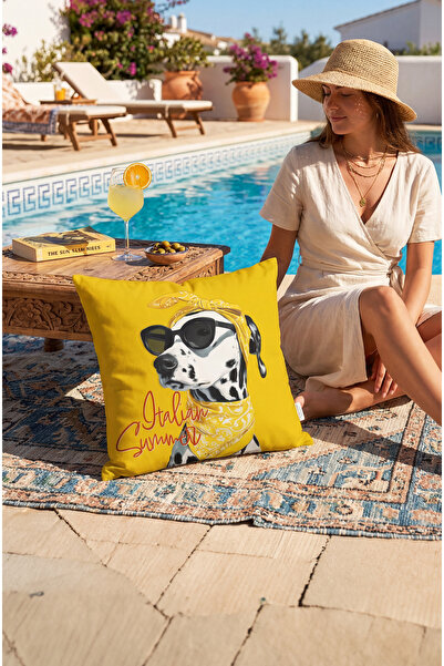 CANİLA DOLCE VİTA Husă de pernă decorativă pătrată galbenă cu model, 43 x 43 ...