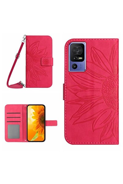 sscase Sun Flower Θήκη Πορτοφόλι με Λουράκι Rose Red (TCL 40 SE)