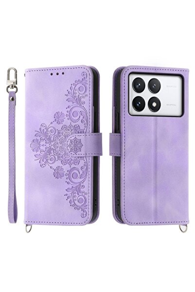 sscase Flowers Embossed Θήκη Πορτοφόλι με Λουράκι Light Purple (Xiaomi Poco X...