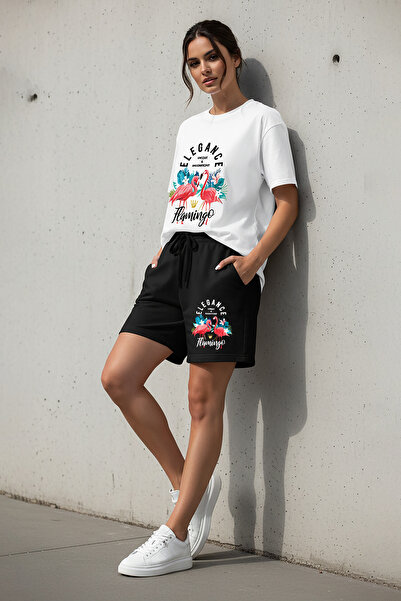MODEX STYLE Women's Oversize Flamingo Printed 100% Cotton T-Shirt Shorts Set ...