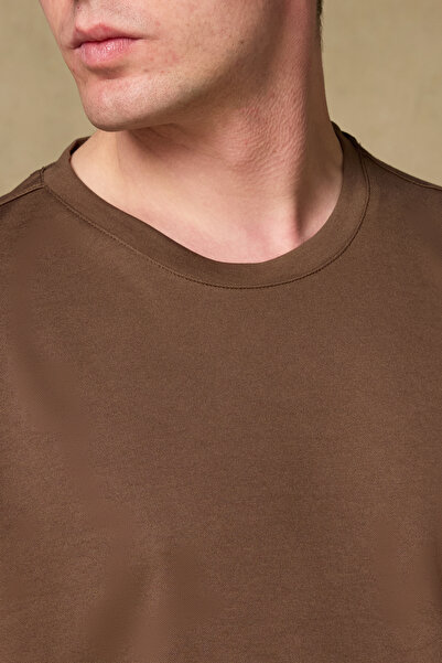 Abbate Palm Merserize Pamuklu Modern Fit Kahverengi Bisiklet Yaka Erkek Düz Polo Shirt