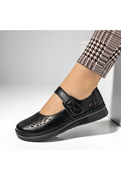 Modlet.ro Pantofi casual negri perforați de damă cu închidere tip arici MOD14331