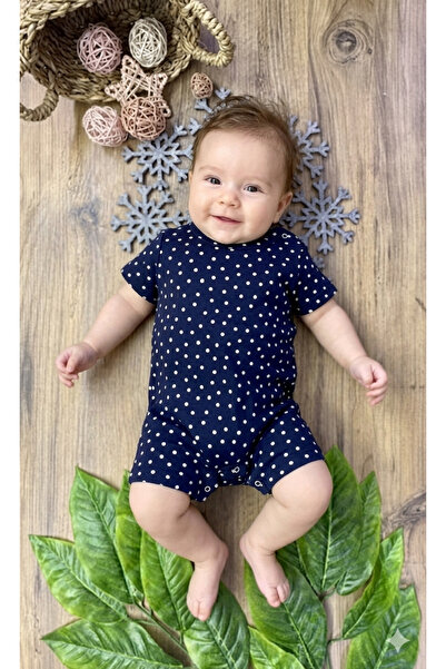 CemBebe Kız Bebek Lacivert Puantiyeli Kısa Paça Tulum