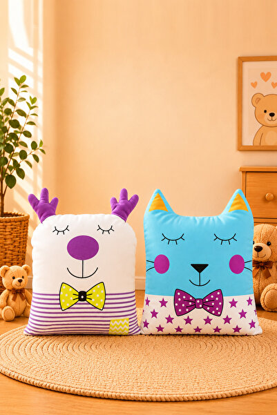 Paris Home 2-Piece Children's Room Cushion Pillow Set, Filled, Cute, Multi-Pu...