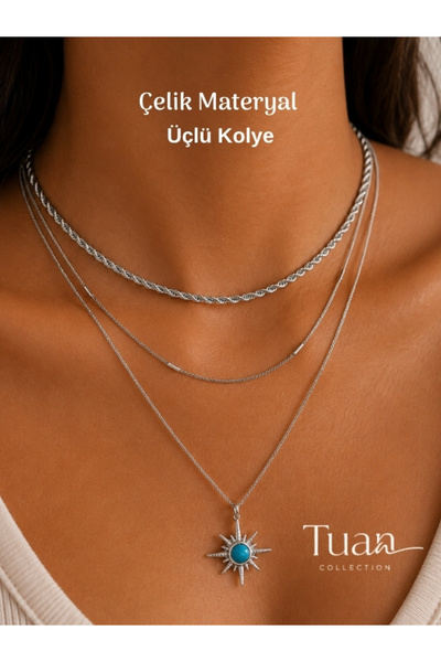 Tuan Collection Silver Color Triple Set Necklace Triple Necklace Sun Figure B...
