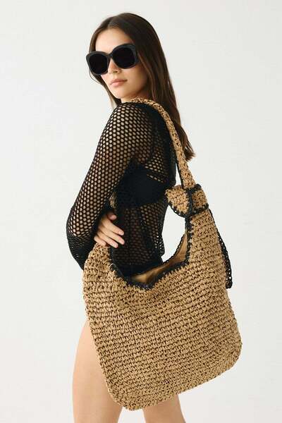C&City Knot Detail Straw Bag Y9220 Camel
