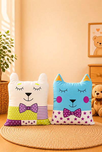 Paris Home 2-Piece Children's Room Cushion Pillow Set, Filled, Cute, Multi-Pu...