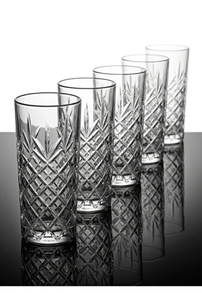 Malooki Set of 6 Thistle glass highball glasses, vintage engraved pattern, 33...
