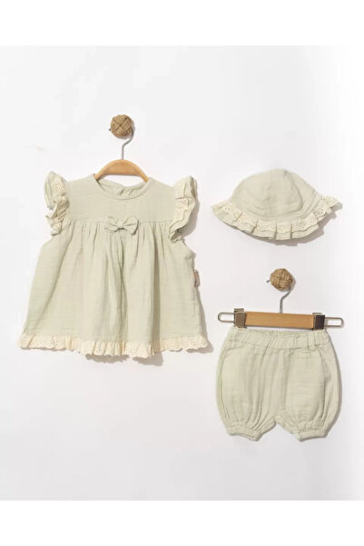 DMR Elegance 6/24 Month Muslin Fabric 3 Piece Baby Set with Hat