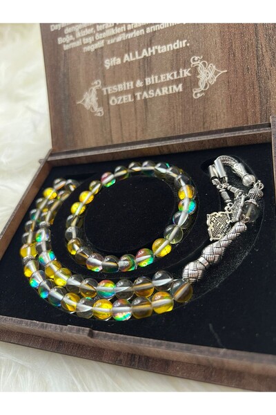 GÜLNAR BİJUTERİ Thermal Stone Prayer Beads & Bracelet Set Special Design in W...