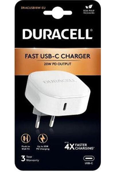 Duracell Φορτιστής Χωρίς Καλώδιο με Θύρα USB-C, 20W Power Delivery, Λευκός (D...