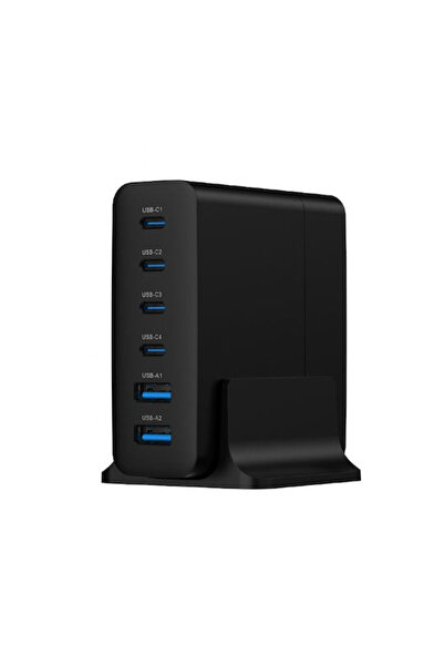 Gembird Βάση Φόρτισης GaN με 2 Θύρες USB-A και 4 Θύρες USB-C, Παροχή Ισχύος 7...