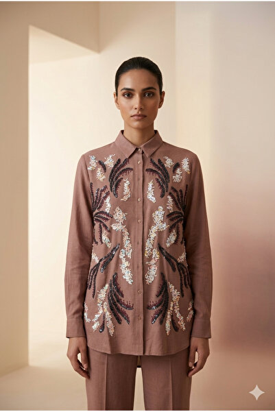 Orfeo Negro Luxurious Linen Blouse with Hand Embroidery - a Touch of Tranquil...