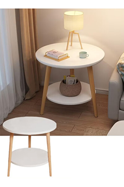 GGEROU Round Side End Table 2-Tier Coffee Table Wooden Modern Nightstand Beds...