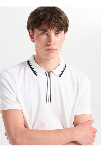ALTINYILDIZ CLASSICS Ekru Erkek Slim Fit Geometrik Desen Polo T-Shirt ACE0912...