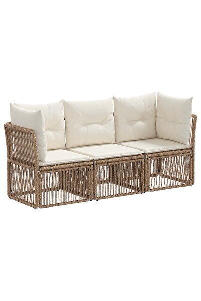 vidaxl Garden Sofa Set 3 pcs Beige Poly Rattan