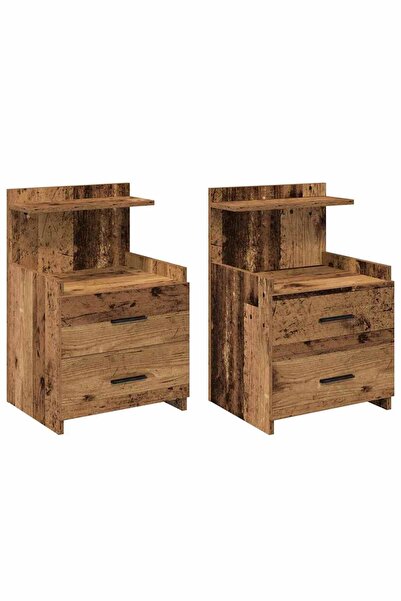 vidaxl Noptiere 2 buc. cu 2 sertare, lemn vechi, 40x36,5x62 cm