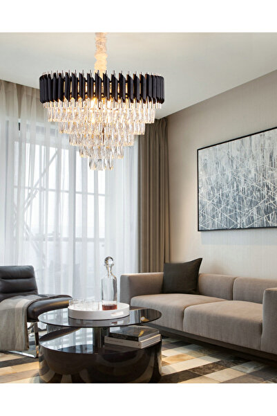 proled Crystal Chandelier Big Room GB Rhapsody 500, 6xE14 Socket Black with Gold