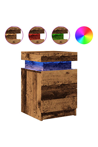 vidaxl Noptiere, 2 buc cu LED lemn învechit 35x39x55 cm lemn prelucrat