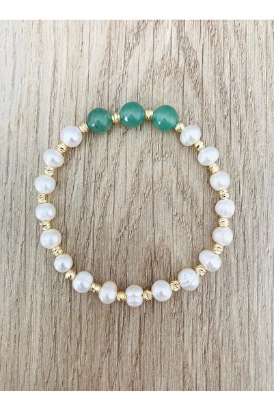MK tasarım Real pearl aventurine stone bracelet mk.7000.815- comfort-calm-ene...